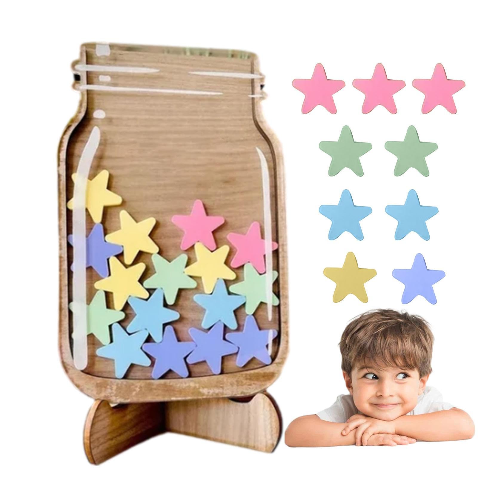 Ahuuen Reward Jar With Tokens | Wooden Reward Jars | Incentive Jar Behavior | Reward Charts For Children Behaviour | Potty Training & Daily Chores Reward Chart For Kids | With 25 Stars