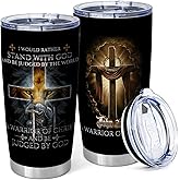 Equoza Christian Gifts Flask Warrior of God Faith 20oz Insulated Travel Mugs Stainless Steel Vacuum Tumbler with Lid Special Christmas Gifts for Men（Pack of 1）