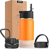 koodee 12 oz Water Bottle for kids Stainless Steel Vacuum Insulated Wide Mouth Water Bottle with 3 Lids-Reusable Metal Small Water Flask for Girls(Mango Yellow)