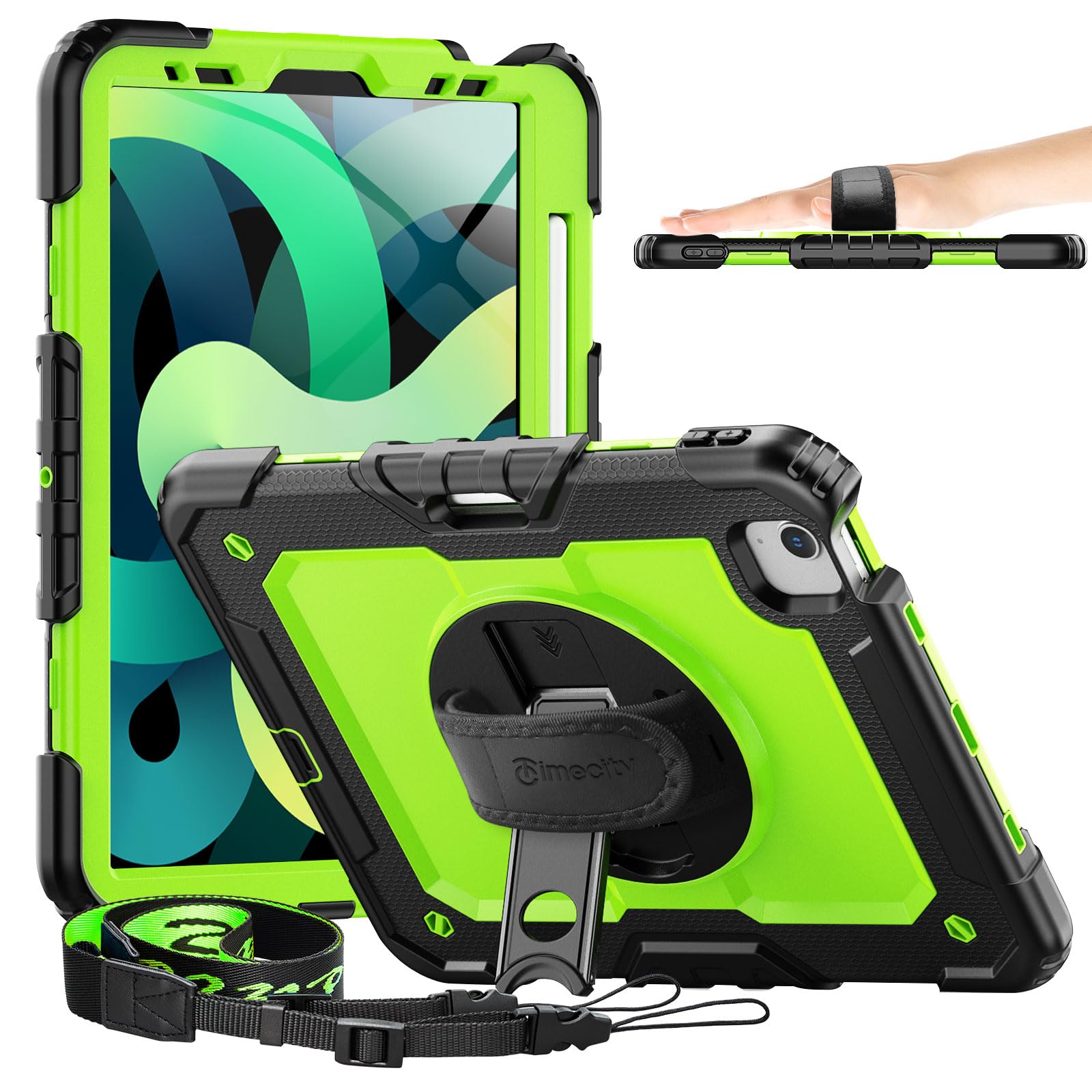 Photo 1 of Timecity Case for iPad Air 4 10.9 Inch 2020, for iPad Air 5th Generation Case 2022, with Screen Protector/Swivel Kickstand/Hand Strap/Pencil Holder Cover Cases for iPad Air 4th/ 5th Gen, Green