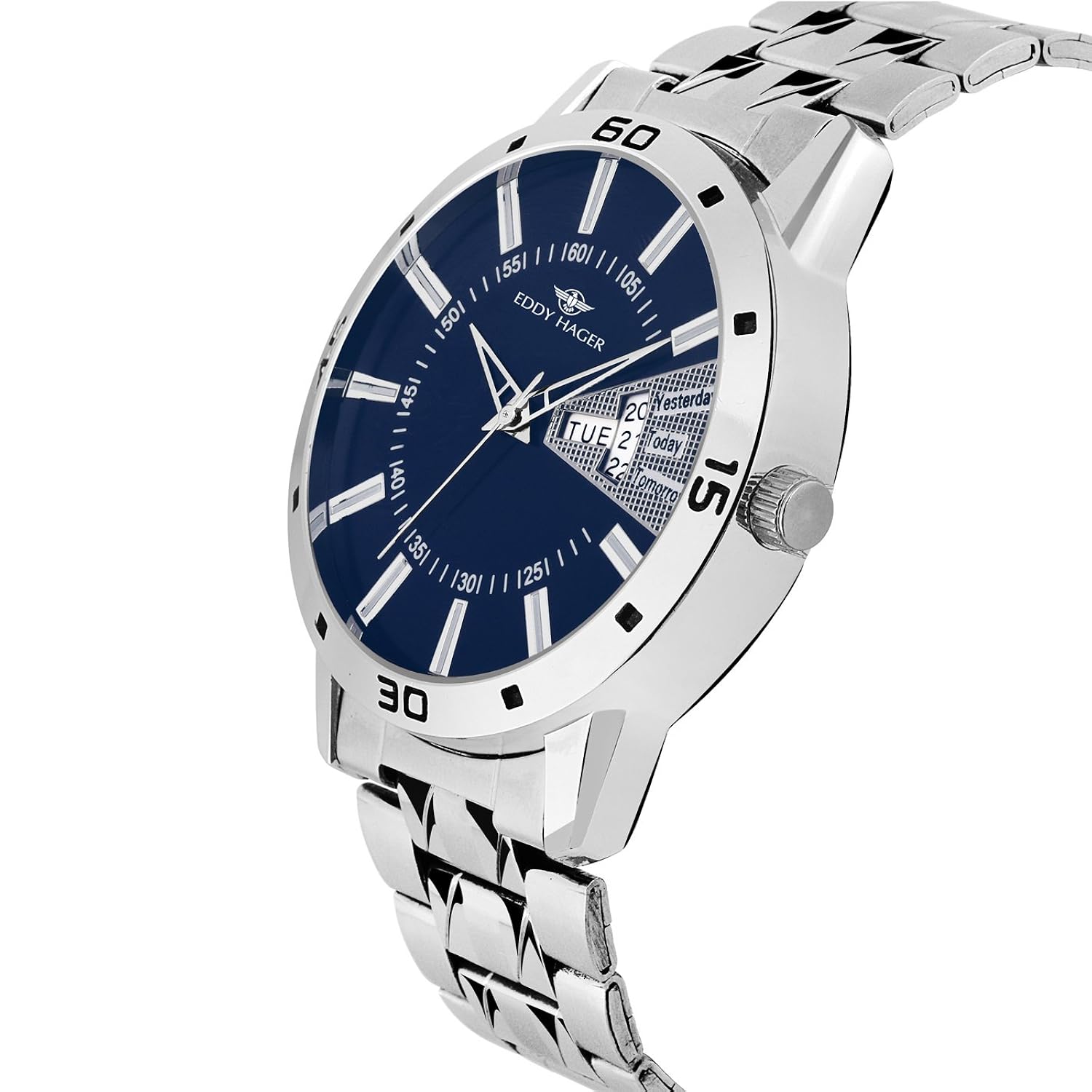 eddy hager blue day and date men's watch eh-238-bl