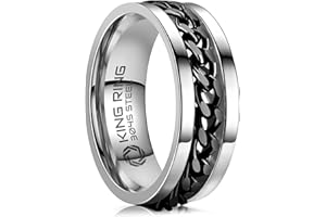 King Ring 8mm Spinner Ring – Fine Polished Flat Fidget Ring for Men & Women with Cuban Chain – Designed in USA