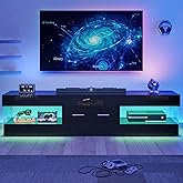 Bestier 67" Modern TV Stand for TVs 55 to 75 Inch, High Gloss LED Entertainment Center with Stone-Patterned Doors, TV Console with Drawer & Storage for Living Room, Black