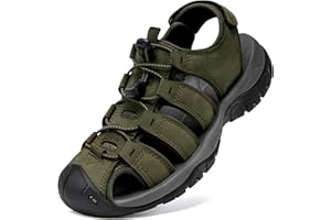 Boveshorn Men's Sport Sandals Closed Toe Leather Hiking Athletic Walking Outdoor Beach Trail River Fishing Water Shoes Lightweight Comfortable Waterproof