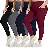 Coume 4 Pack Plus Size Leggings with Pockets for Women Plus Size High Waisted Yoga Pants for Gym Running