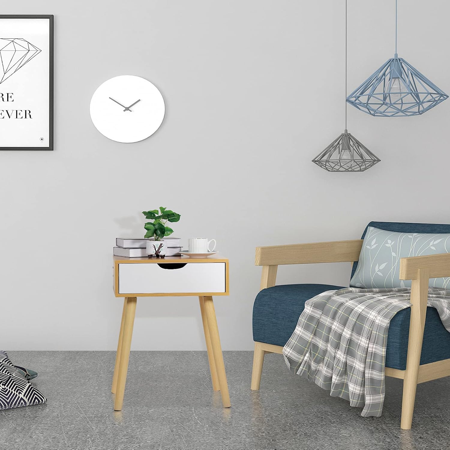 Tiita Nightstand with Storage Drawer, Fashion Modern Assemble Storage Cabinet Bedroom Bedside, End Side Table Solid Wood Legs, Drawer Nightstand for Bedroom, Living Room, Office: Kitchen & Dining