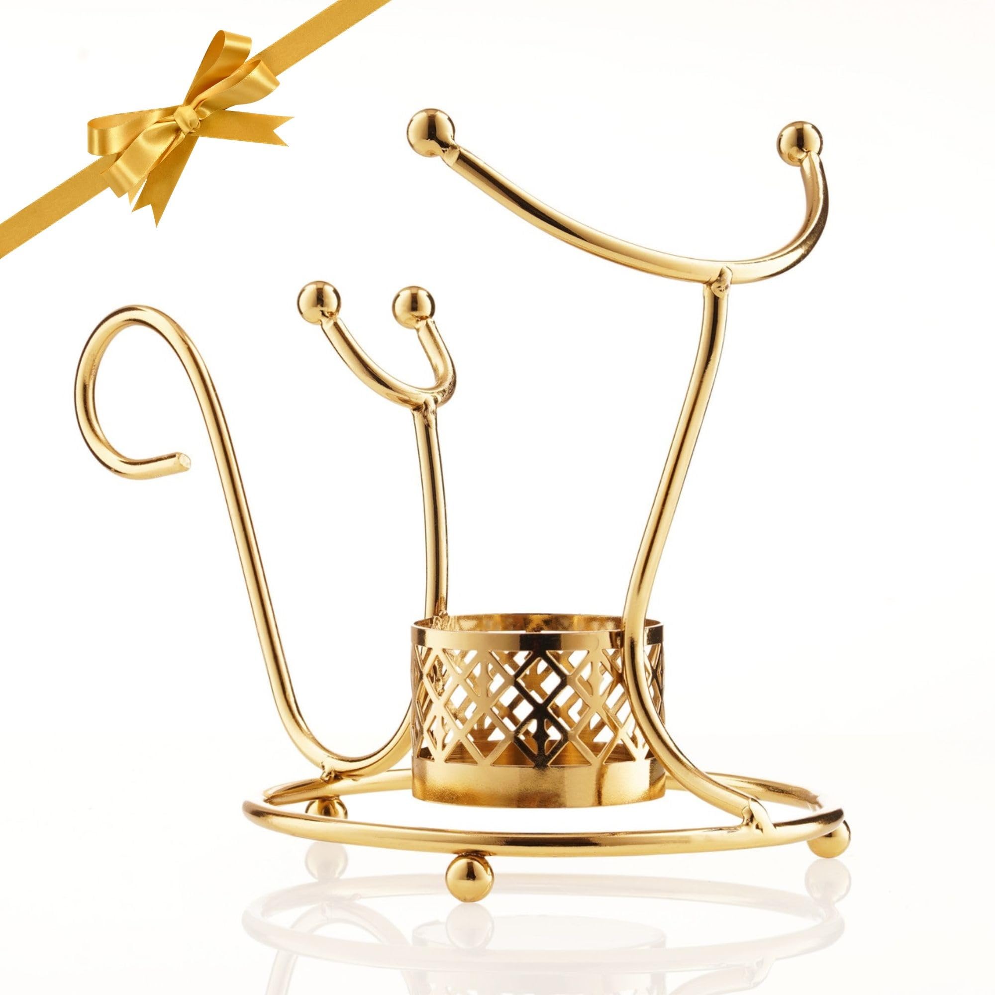 Hemswell Crystal Brandy Warmer Gift Set in Stunning Gold - Tea Light Holder and Metal Stand - Great for Brandy Snifter Glass, HC07BWG