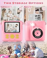 YKSLEMON Instant Print Camera for Kids 1080P 32G SD Card Pink 3 Print Rolls view 2