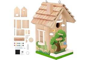 PONTUSS DIY Bird House Kit – Build Your Own Bird House, Natural Cedar Wood Craft Kit for Adults & Kids Ages 8-12, Pre-Drilled Easy Assembly, Eco-Friendly Birdhouse Kit (11.6x6.5x5.5in)