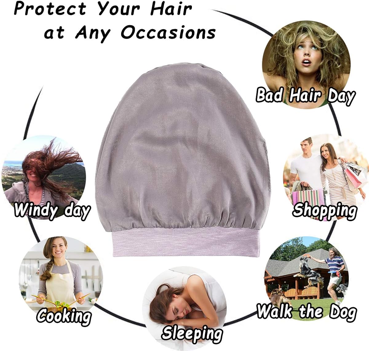 Slap Night Cap Sleep Hat Beanie - Dark Grey Women Organic Bamboo Satin Silk Lined Bonnet Surgical Cap Summer Scarf Hair Cover for Lady Lightweight Light Thin Jersey Chemo, Gifts for Women: Clothing