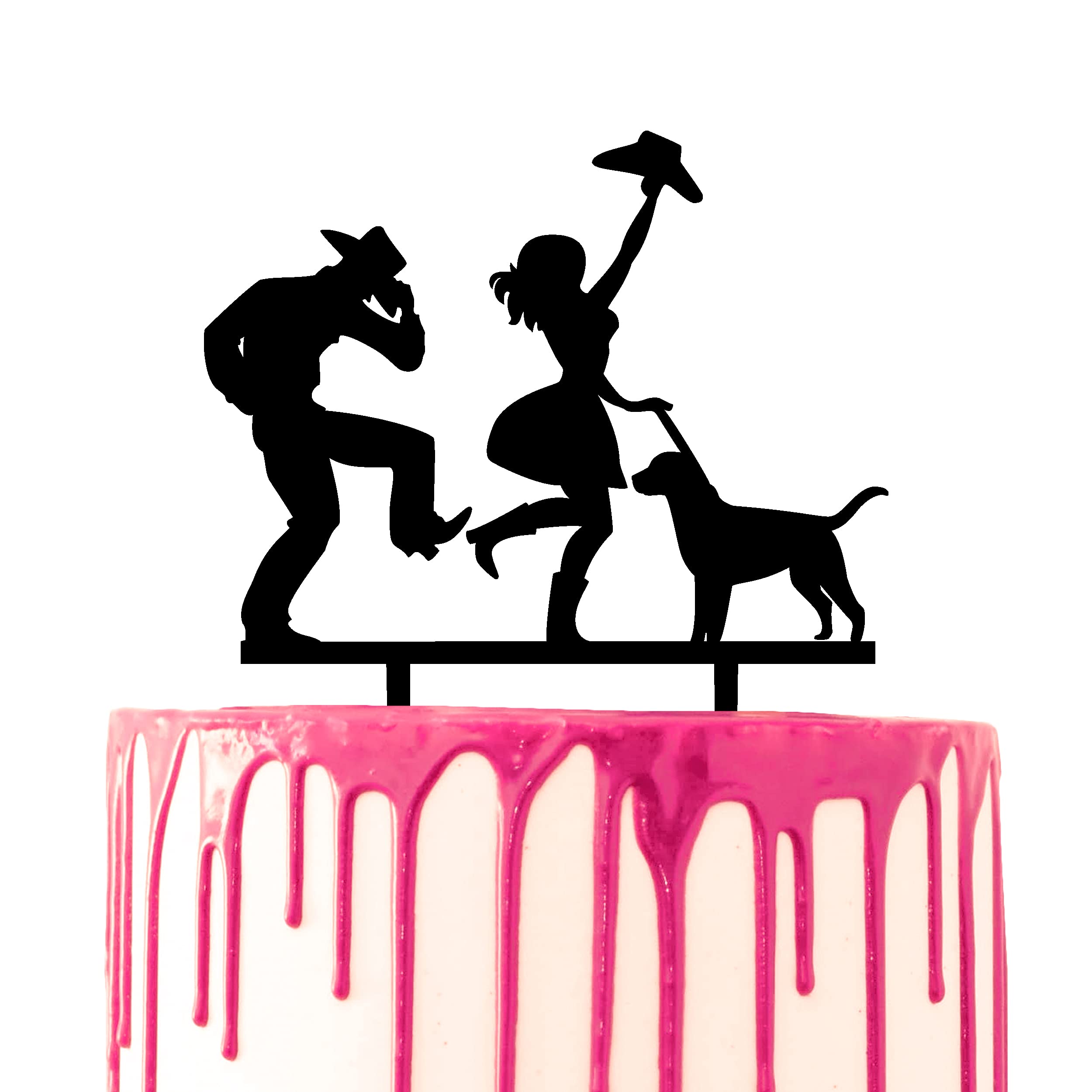 CARISPIBET Decorative Cake Topper thematic Cake Decoration Rodeo dancing Groom and Bride and a pet dog