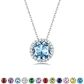Bestyle Sparkling 925 Sterling Silver Birthstone Necklaces for Women, Created Heart/Round/Teardrop/Square Crystal Solitaire Pendant Diamond Necklace, Great Birthday/Anniversary/Wedding Gifts