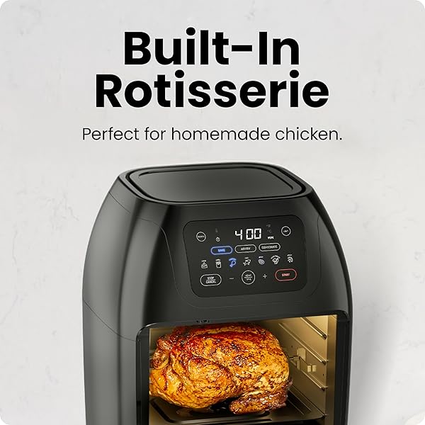 CHEFMAN MULTIFUNCTIONAL DIGITAL AIR FRYER+ ROTISSERIE, DEHYDRATOR, CONVECTION OVEN, 17 TOUCH SCREEN PRESETS FRY, ROAST, DEHYDRATE, BAKE, XL 10L FAMILY SIZE, AUTO SHUTOFF, LARGE EASY-VIEW WINDOW, BLACK