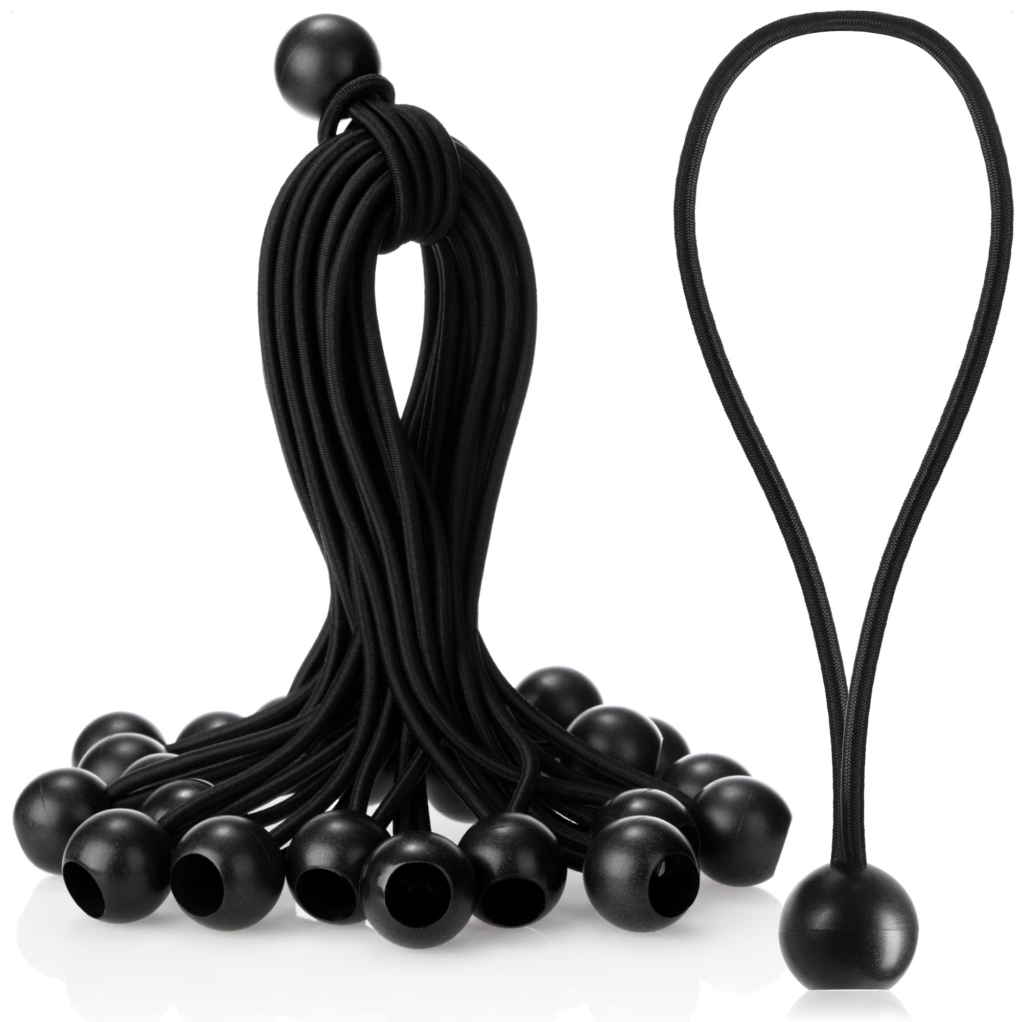 com-four® 25x tarpaulin tensioners with ball - tension rubber for banners, posters, tents, tarpaulins, pavilions - tent tensioners for camping - rubber tensioners - expander sling (black - 25 pieces)