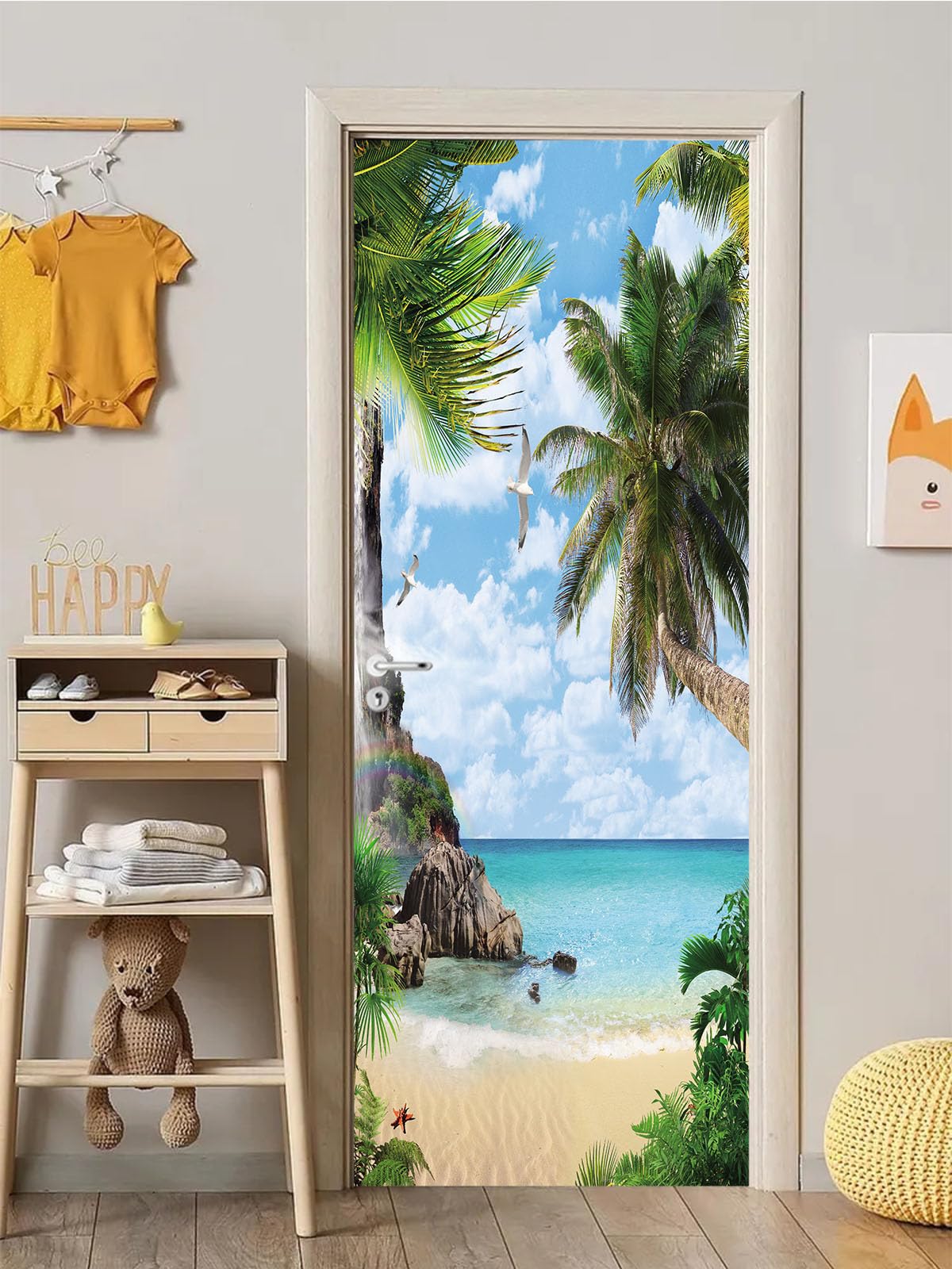 FLFK 3D Palm Tree Door Murals Peel and Stick 77x200cm- Self-Adhesive Door Wall Murals Wallpaper Decals for Home Bedroom Office(2Pcs/Set)