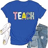 Qskall Teacher Shirts for Women Teach Teaching Tshirt Teacher Life Tee Tops