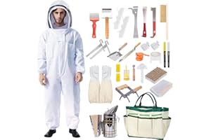 Honey Lake 31Pcs Beekeeping Supplies Starter Kit with Bee Suit – Includes Bee Smoker, Beehive Frame Holder, Frame Grip, Hive Tool, Bee Marking Pen & More Tools for Beginner Beekeepers (XL)