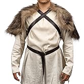 KUOIN Medieval Faux Fur Cape, Shoulder Wrap Shawl Shrug Eskimo Cosplay Costume Collar with Belt