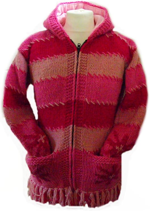 Fleece Lined Funky Pink Handknitted Woollen Ladies Jacket Fair Trade