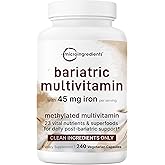 Methylated Bariatric Multivitamin with 45mg Iron, 240 Veggie Capsules | 23-in-1 Essential Vitamins with D3, K2, Zinc & More| No Fillers, Non-GMO