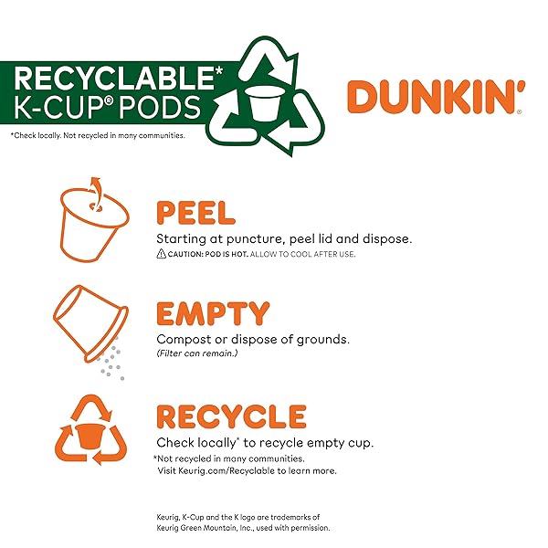 DUNKIN’ DECAF MEDIUM ROAST COFFEE, 10 KEURIG K-CUP PODS