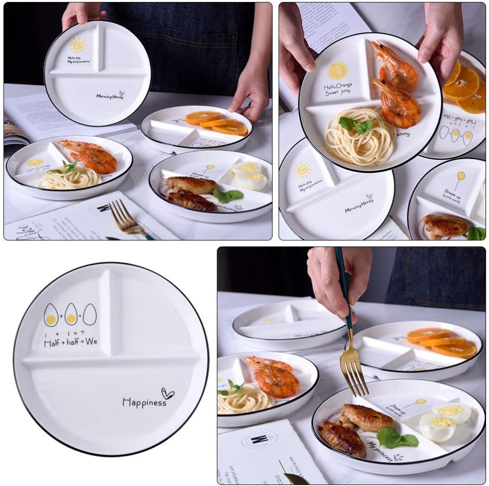Cabilock Ceramic Divided Plate 3-Compartment Portion Control Dinner Plate Microwave and Dishwasher Safe Household Tableware for Kids and Adults - Image 4