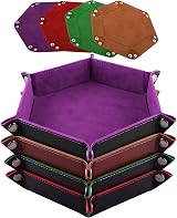 SIQUK 4 Pieces Dice Tray Hexagon Folding PU Leather Velvet DND RPG