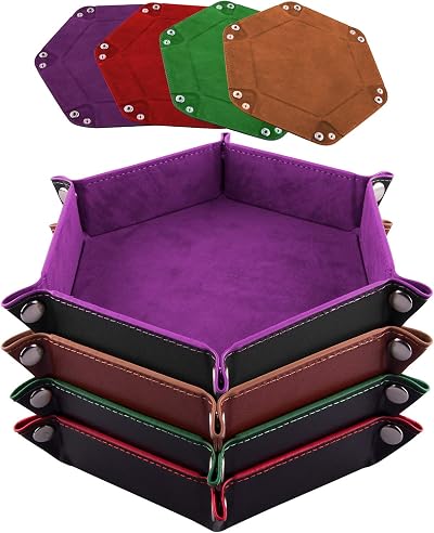SIQUK 4 Pieces Dice Tray Hexagon Folding PU Leather Velvet DND RPG