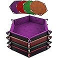 SIQUK 4 Pieces Dice Tray Hexagon Dice Rolling Tray Folding PU Leather Velvet Dice Tray for Dungeons and Dragons RPG DND Dice Game, 4 Colours
