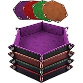 SIQUK 4 Pieces Dice Tray Dice Rolling Foldable Tray Hexagon Dice Holder Tray PU Leather Holder for Dice Games Like RPG, DND a