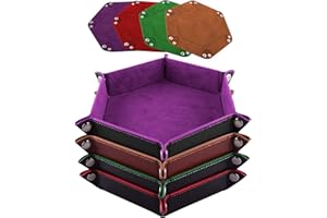SIQUK 4 Pieces Dice Tray Dice Rolling Foldable Tray Hexagon Dice Holder Tray PU Leather Holder for Dice Games Like RPG, DND a