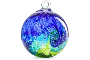 VCUTEKA Hanging Garden Gazing Ball, Hand-Blown Glass Witch Ball for Outdoor Garden Décor, 6" Colorful Swirl