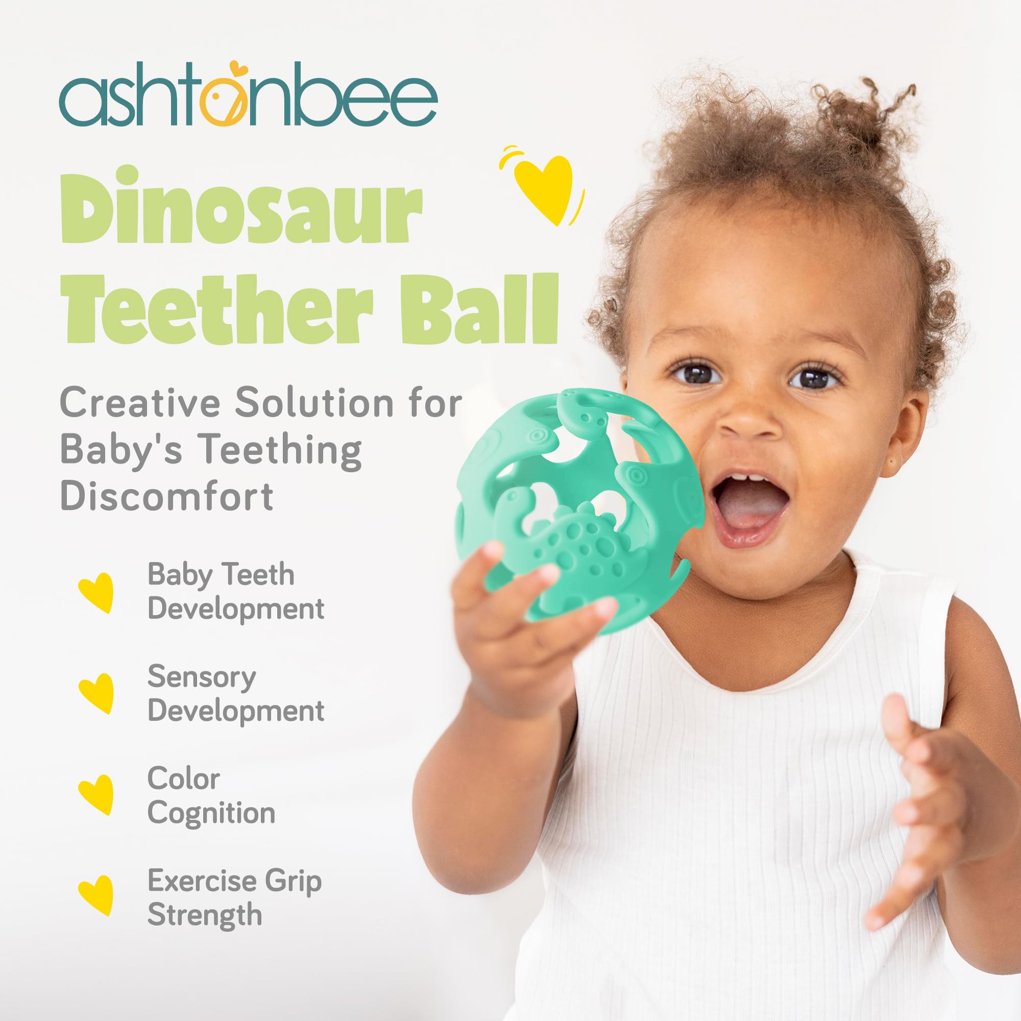 Dinosaur Baby Teething Toys, Textured Sensory Toys for Babies, Lightweight Soft Baby Sensory Toys, BPA-Free Silicone Infant Teething Toys, 0-18 Months, Teething Baby, Easy to Clean - Kiwi Green