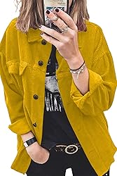 Womens Corduroy Button Down Shacket Casual Long