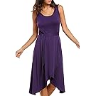 DonKap Women's Scoop Neck Handkerchief Hem Slim Fit Tank Dresses(Purple,M)