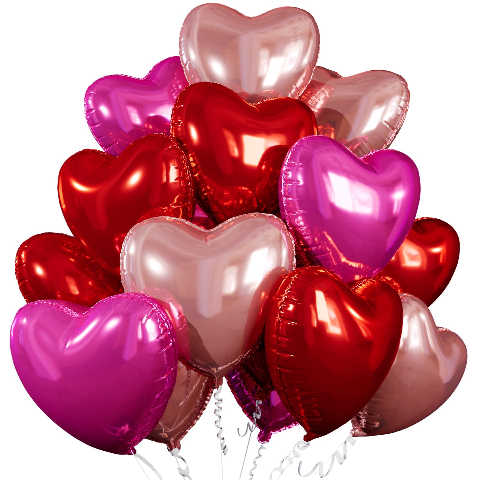 Photo 1 of 15 Pcs Red Heart Shaped Balloons, 18 Inch Hot Pink Valentines Balloons Rose Gold Foil Heart Balloon for Birthday Bridal Shower Engagement Wedding Valentine Party Decorations