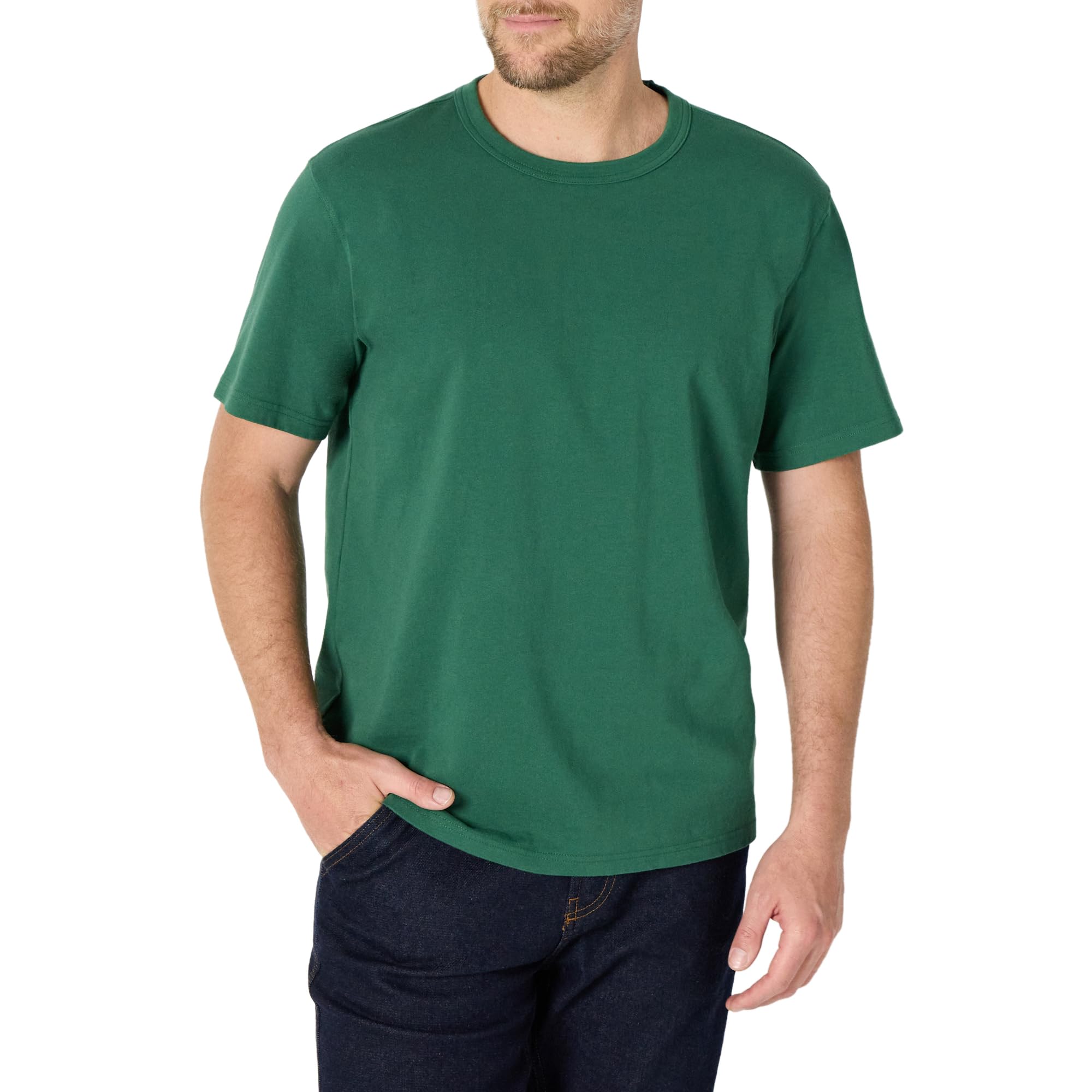 Photo 1 of *LENGTH IS SHORT** Amazon Essentials Men's Relaxed-Fit Heavyweight Cotton T-Shirt, Deep Green, XX-Large