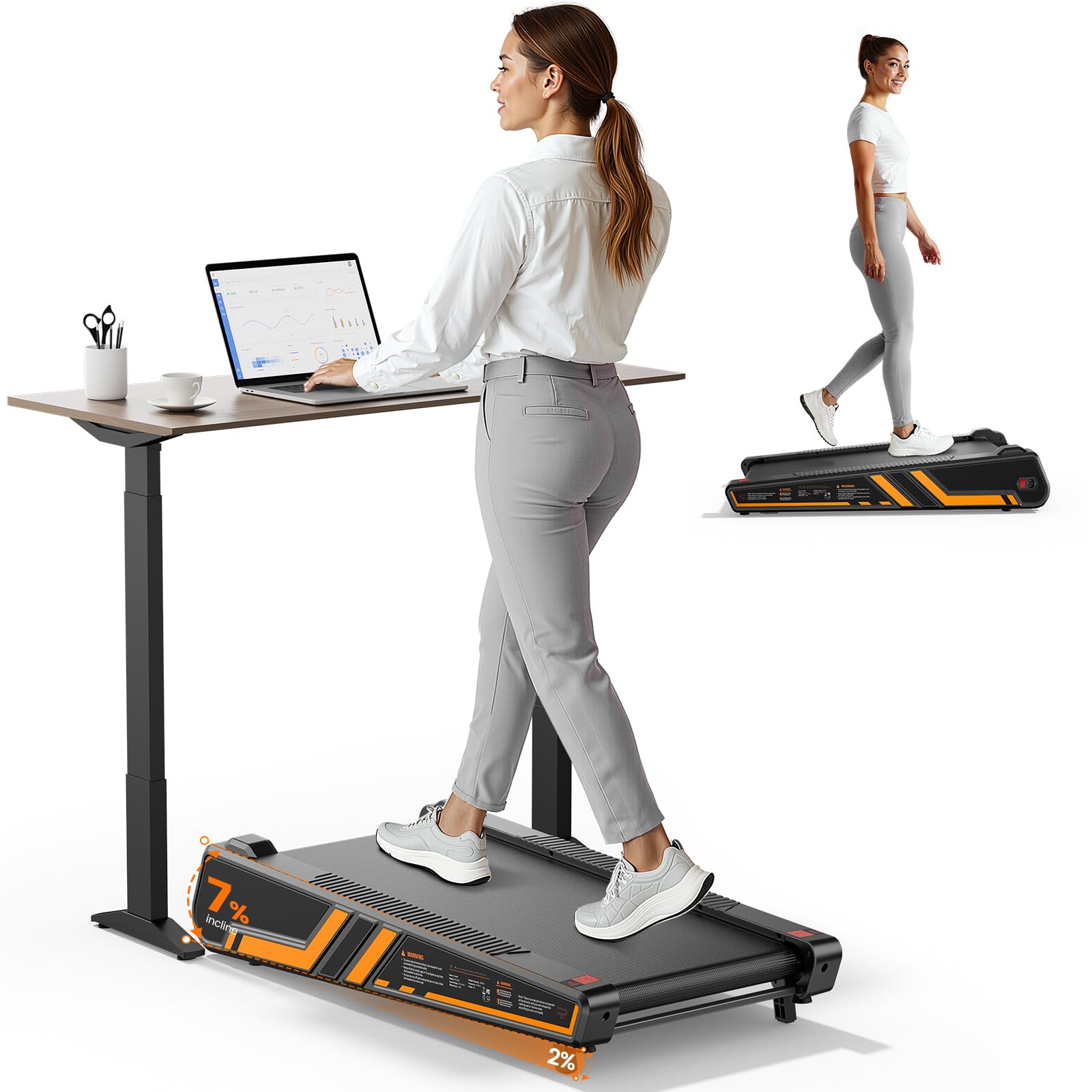 Photo 1 of ** FACTORY SEALED** Repower Small Walking Pad for Home and Office, Portable Under Desk Treadmill with Fixed 7% Incline and Adjustable 2% Incline, 300LBS Capacity—Yellow