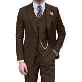 Tweed Men Suit Herringbone 3 Piece Retro Tux Blazer Jacket Vest Pants Set | 3 Piece Herringbone Elastic Waistband Pants Adjustment Buckles Vest Slim Fit Men Suit Classic Vintage Party Prom Homecoming
