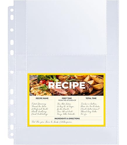 plastic recipe card sleeves Protectors, 100 Pack 4 x 6 inch Pockets, Clear Card Sleeves, Clear Covers Fit in Recipe Box, Protect Your Recipes from Kitchen Messes : Home & Kitchen MAXIMIZED STORAGE WITH DUAL Recipe Card Protector Pages, 15