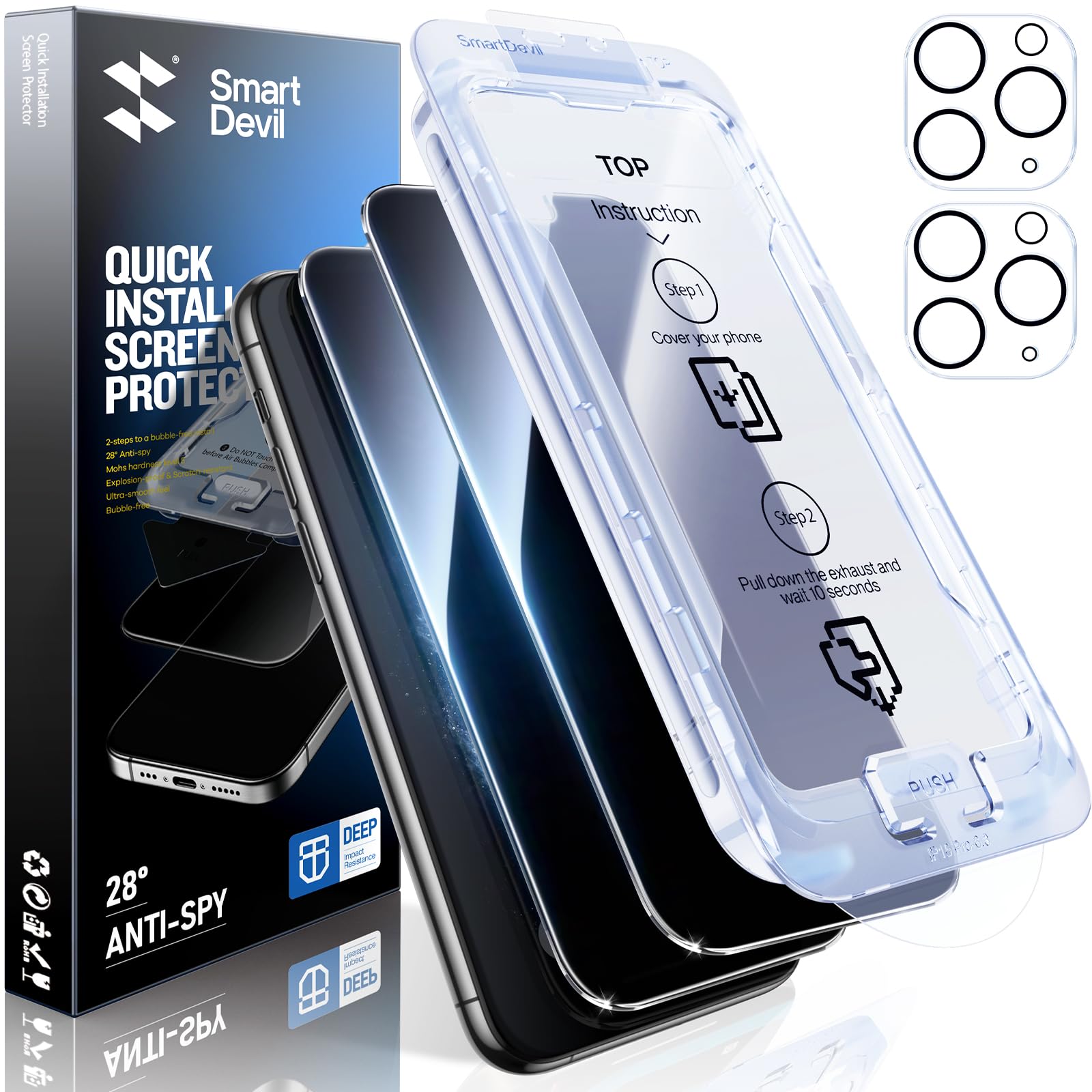 SMARTDEVIL 2+2Pack Privacy Screen Protector for iPhone 11 Pro with Camera Lens Protector,Shatterproof Tempered Glass [True 28°Anti Spy] [9H Hardness][Automatic Dust-Elimination Install][Bubble Free]