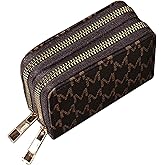 LFWATAXY PU Leather Accordion Card Wallet, Double-Layer Zippered Card Holder for Women Men Multi-Slot Large Capacity Card Organizer Compact Travel Wallet with Coin Purse ID Window (Brown1)