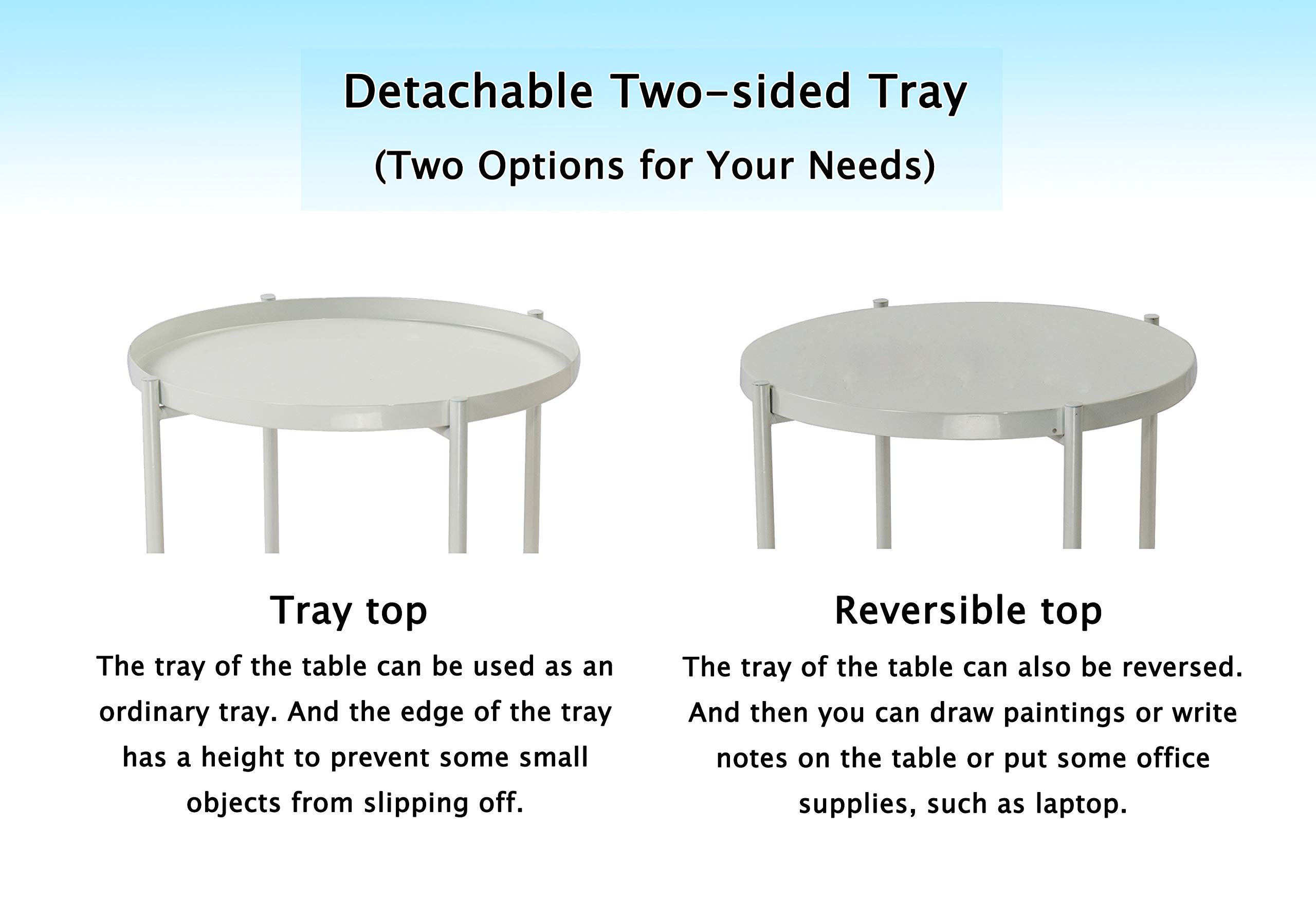 Tray Metal End Table Side Table Round Tray Removable Tray Outdoor & Indoor Drink Snack Coffee Table Telephone Table