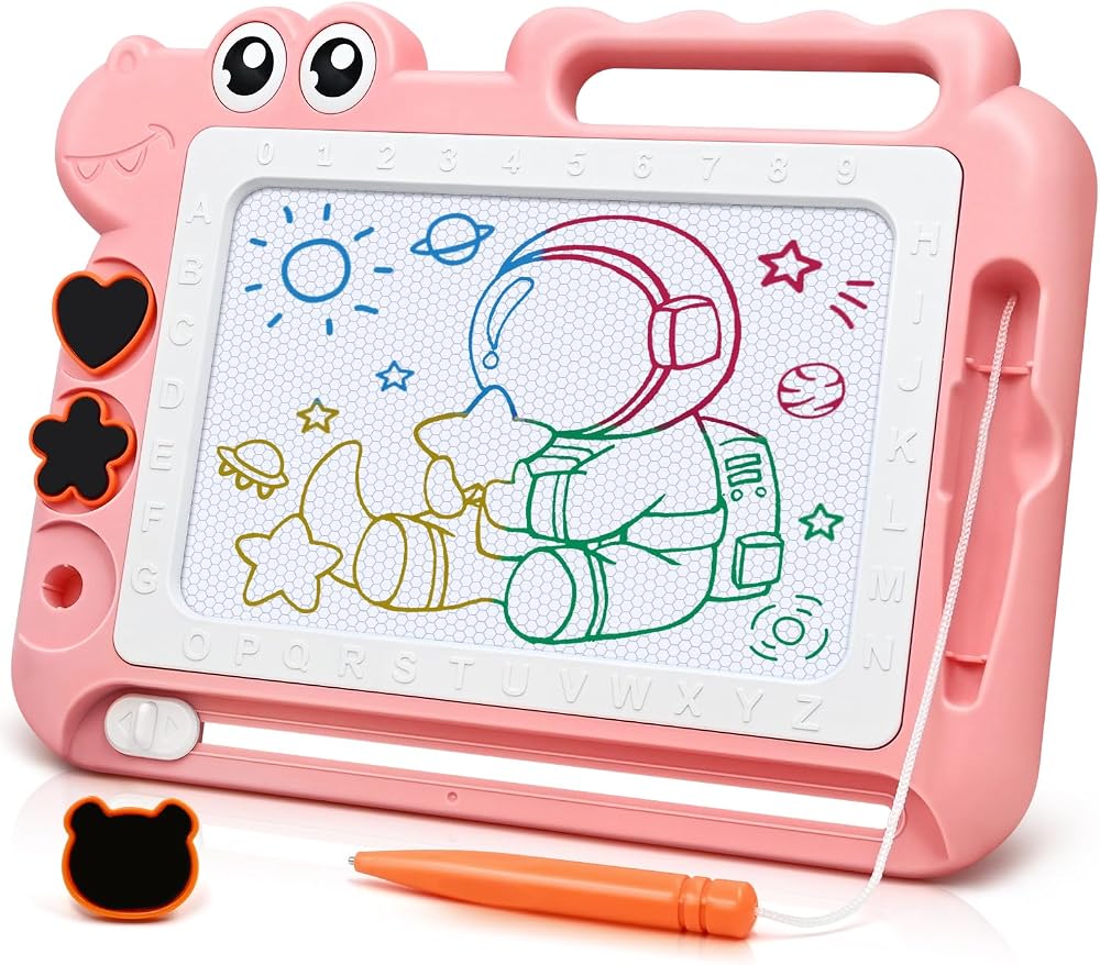 AiTuiTui Dinosaur Magnetic Drawing Board for Kids Pink 3-7 Mess Free