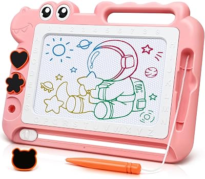 AiTuiTui Dinosaur Magnetic Drawing Board for Kids Pink 3-7 Mess Free
