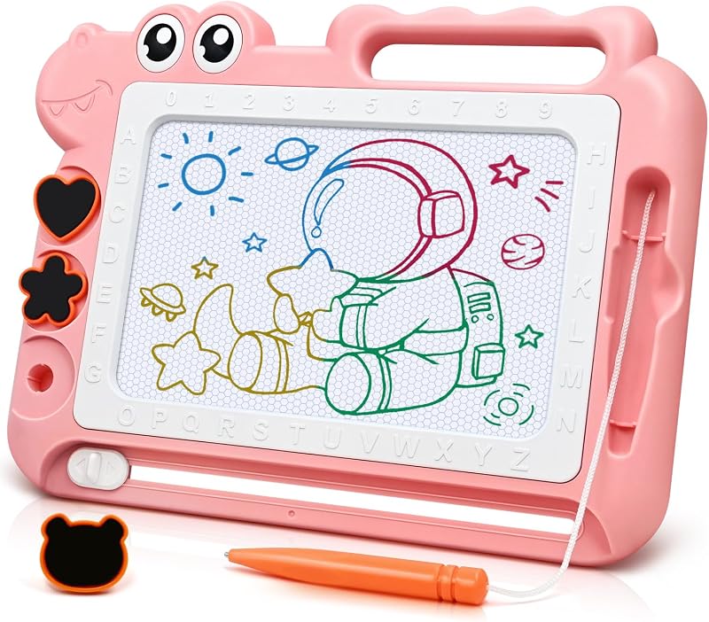 AiTuiTui Dinosaur Magnetic Drawing Board for Kids Pink 3-7 Mess Free