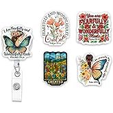(5Pcs) Psalms 139 14 I Am Fearfully and Wonderfully Made Holographic Christian Badge Reels, Inspirational ID Badge Holder Retractable Clip, Christian Gifts for Nurse Teacher Students Office Worker