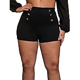 WDIRARA Women's Plus Size High Waist Double Button Shorts Solid Casual Shorts
