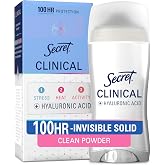 Secret Clinical Strength 100HR Sweat &amp; Odor, Invisible Solid Antiperspirant Deodorant for Women, 3X Stress Protection with Hyaluronic Acid, PH Balanced, Powder Protection Scent, 2.6 oz