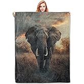 VANZEV Elephant Fleece Blanket, Realistic Wildlife Scene, Soft Elephant Throw 50x60 inches, Perfect for Nature Lovers - Earth Tones